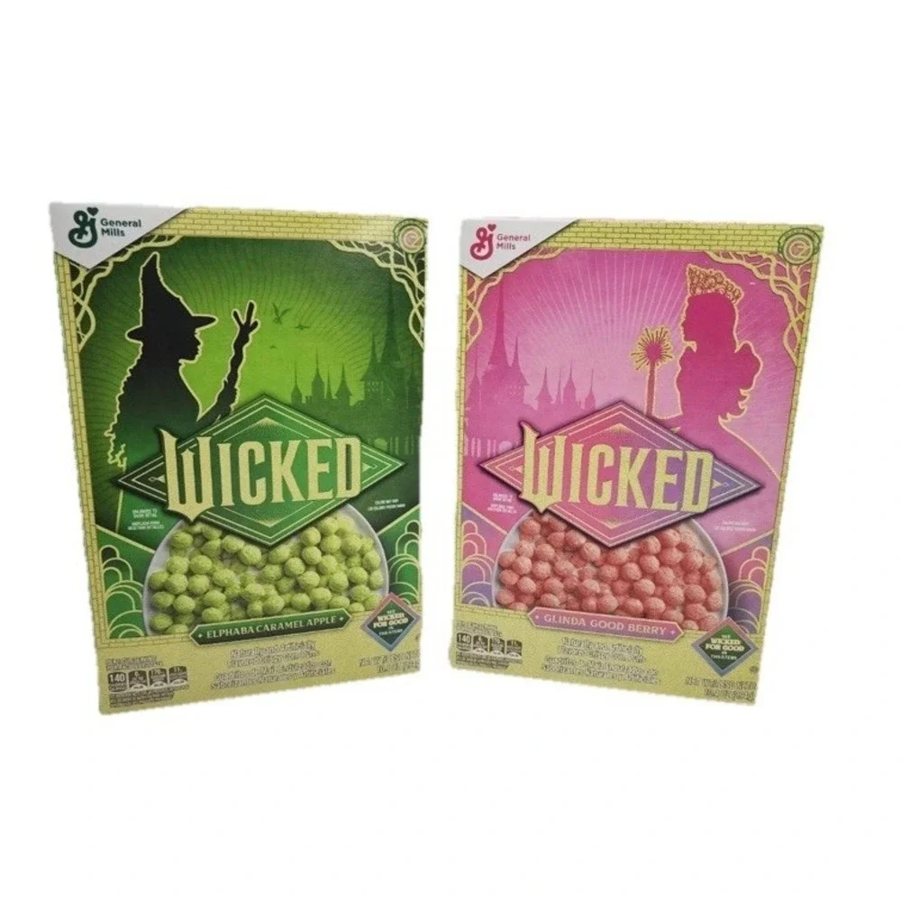2 General Mills Wicked Cereal Glinda Good Berry Elphaba Carmel Apple 10.4 Oz New